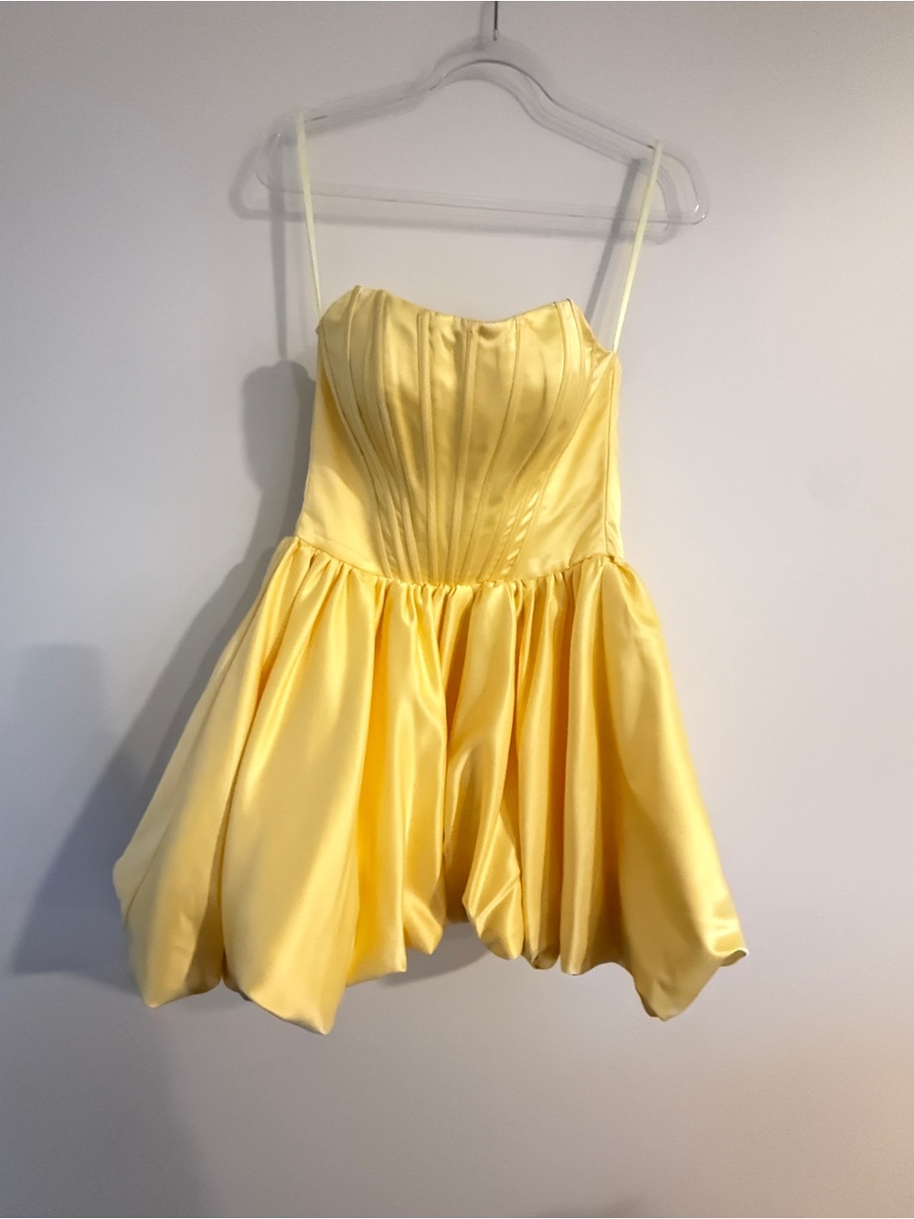 Stacees A-line Strapless Square Neckline Corset Bubble Homecoming Dress Yellow